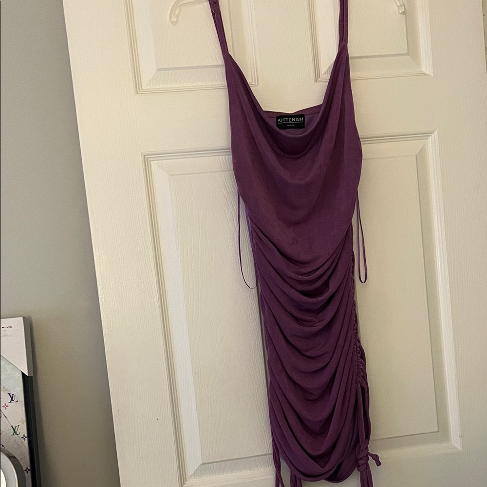 Purple Ruched Mini Dress - Picture 6 of 8